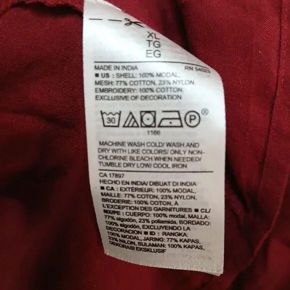 Maroon Old Navy Xl Peasant Top Elastic Cuffs Battenburg Look Bodice Boho Career - Picture 4 of 8